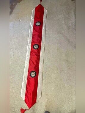 Silk Table Runner Made in India ~ Red & Cream Dupioni Silk ~ Embroidered Mandala